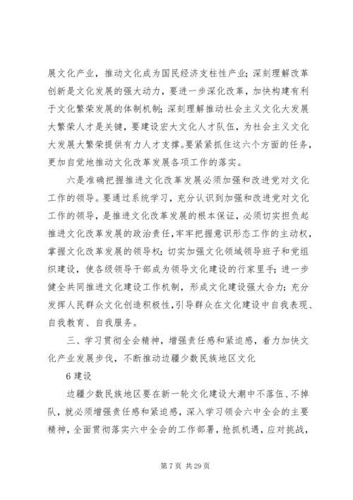 深入学习贯彻党的十七届六中全会精神全面推动边疆少数民族地区宣传思想文化工作发展.docx
