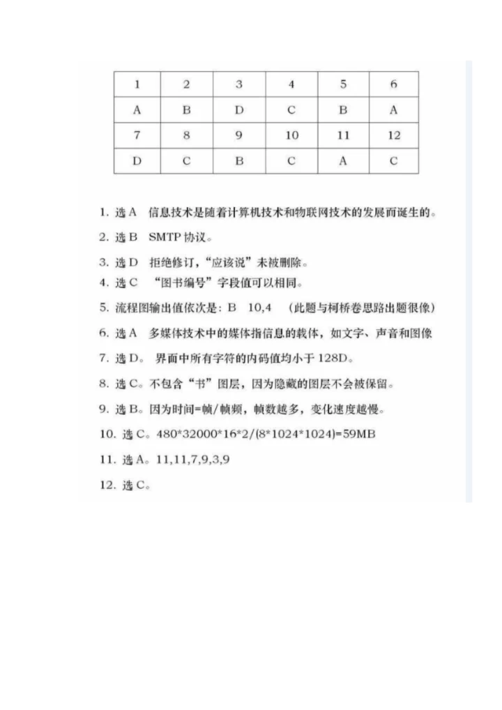 浙江信息技术选考试卷及答案.docx