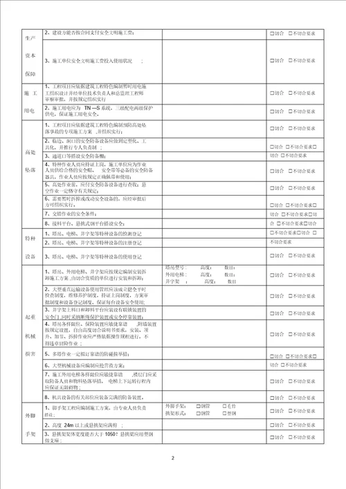 季度施工安全检查表