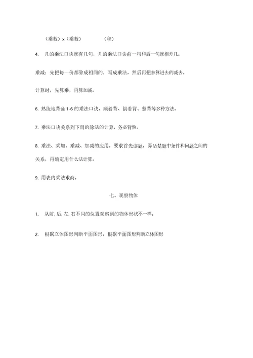 苏教版二年级上册数学知识要点(全)