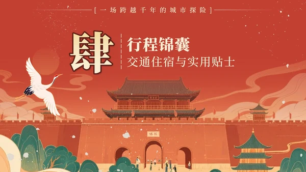 红色中国风西安旅行计划PPT模板