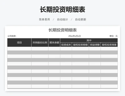 长期投资明细表