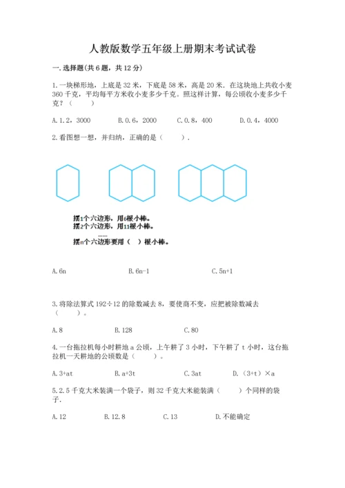 人教版数学五年级上册期末考试试卷精品【历年真题】.docx