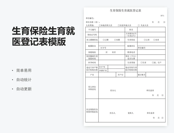 生育保险生育就医登记表模版