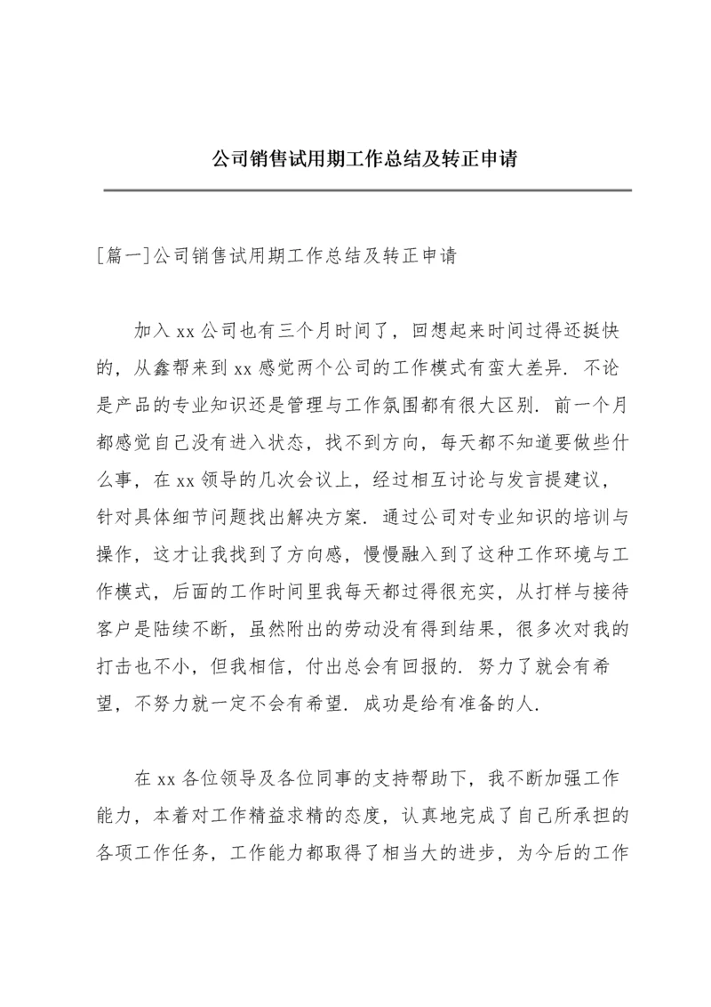 公司销售试用期工作总结及转正申请.docx