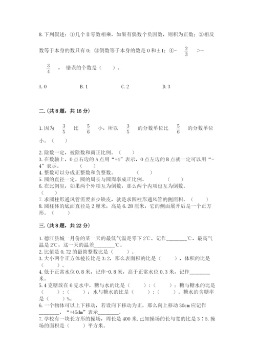 河南省平顶山市六年级下册数学期末测试卷附参考答案（名师推荐）.docx