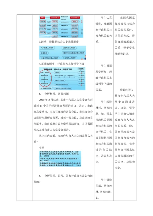 【核心素养目标】6.3 国家行政机关 教学设计（表格式）人教版八年级道德与法治 下册