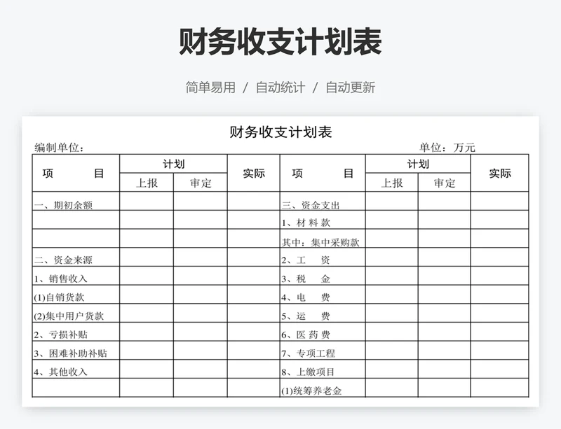 财务收支计划表