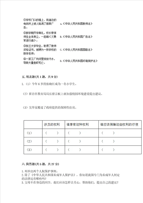 2022六年级上册道德与法治期末测试卷附参考答案a卷