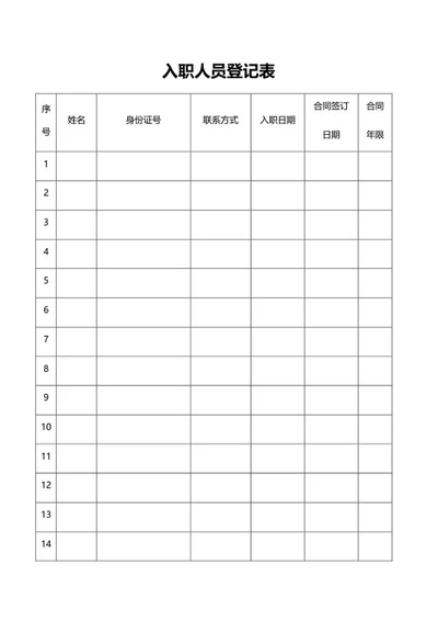 企业入职人员登记表word模板