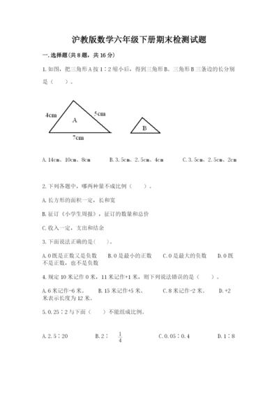 沪教版数学六年级下册期末检测试题（名校卷）.docx