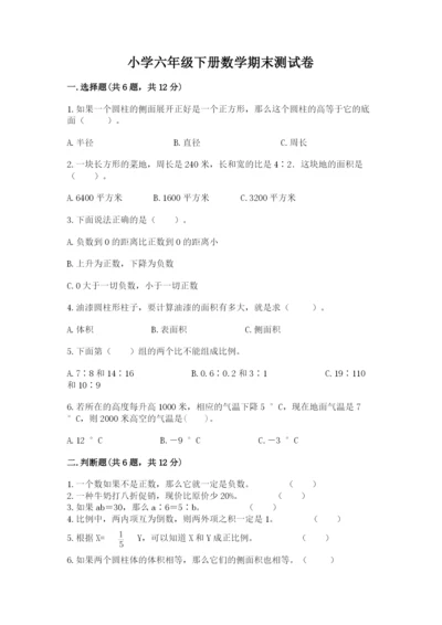 小学六年级下册数学期末测试卷a4版可打印.docx