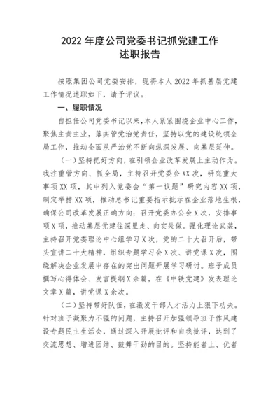 【国资国企】2022年度公司党委书记抓党建工作述职报告.docx