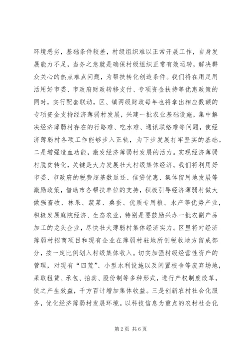 在全市实施百个经济薄弱村转化帮扶工程动员大会上的发言 (3).docx