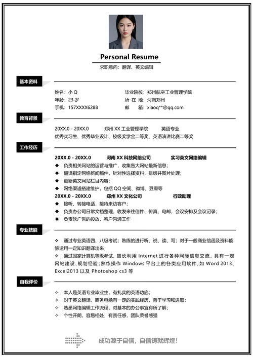 翻译、英文编辑简历