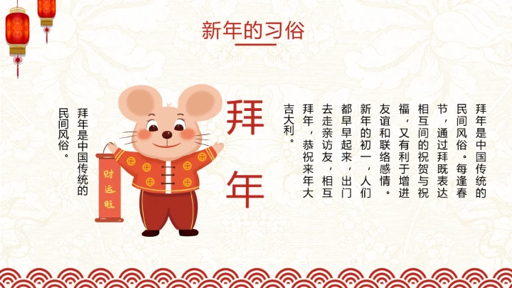 新年红喜庆中国风农历春节习俗介绍PPT模板