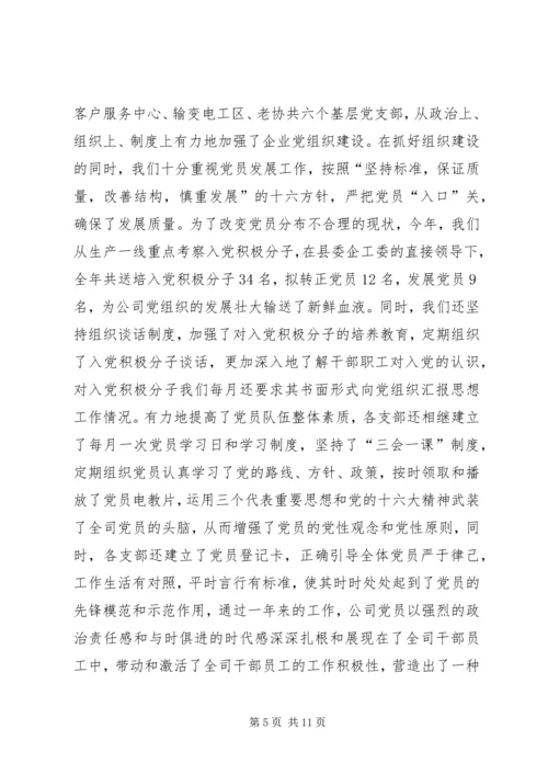 电力公司年度党建工作情况汇报 (6).docx