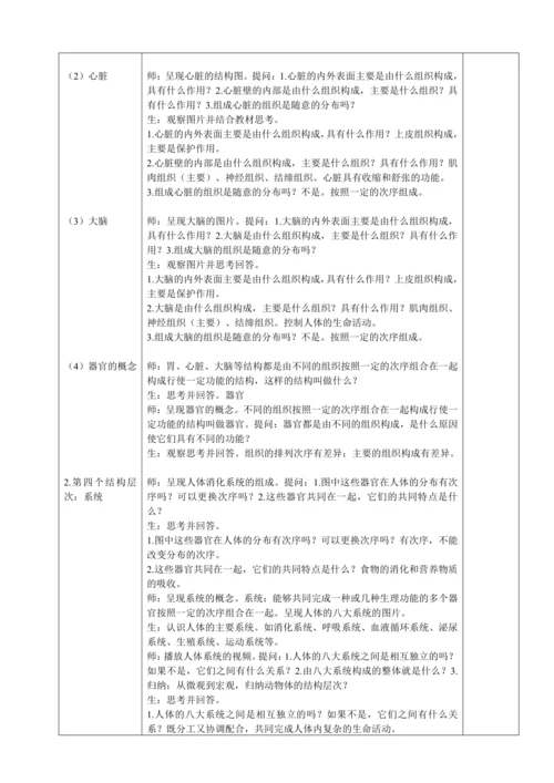 人教版（2024）生物七年级上册 1.3.2 动物体的结构层次（第2课时教案）