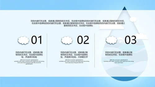 蓝色简约风微立体剪纸水滴世界水日主题教育PPT模板