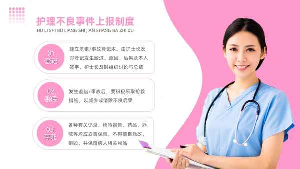 粉色简约商务护理不良事件报告制度护理安全教育PPT模板
