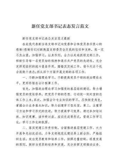 新任党支部书记表态发言范文