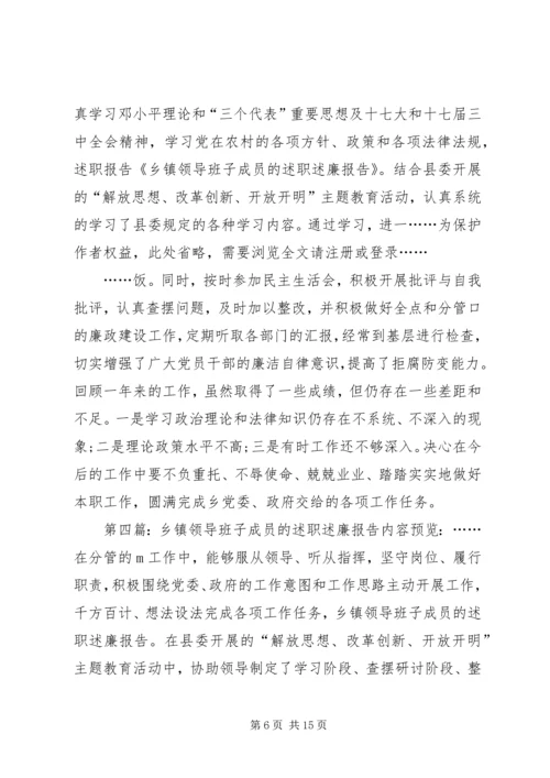 乡镇领导班子成员述职述廉报告.docx