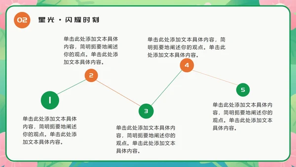 橙绿色卡通小清新花团锦簇期末班会PPT模板