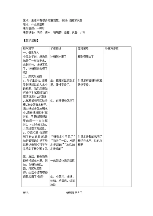 冀教版小学科学一年级下册教案