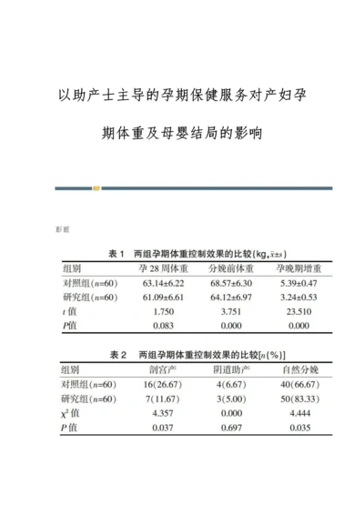 以助产士主导的孕期保健服务对产妇孕期体重及母婴结局的影响.docx