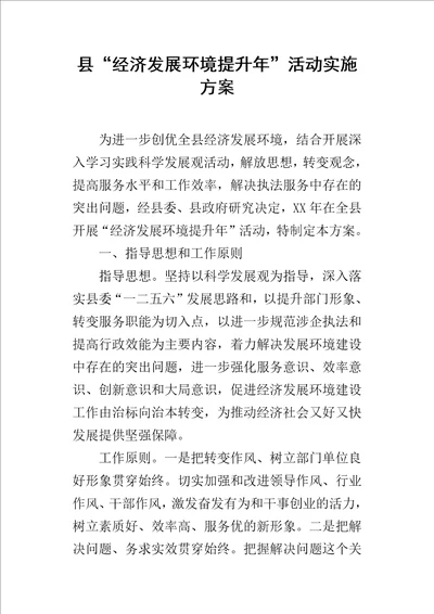 县“经济发展环境提升年活动的实施方案