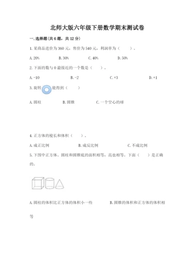 北师大版六年级下册数学期末测试卷完整答案.docx