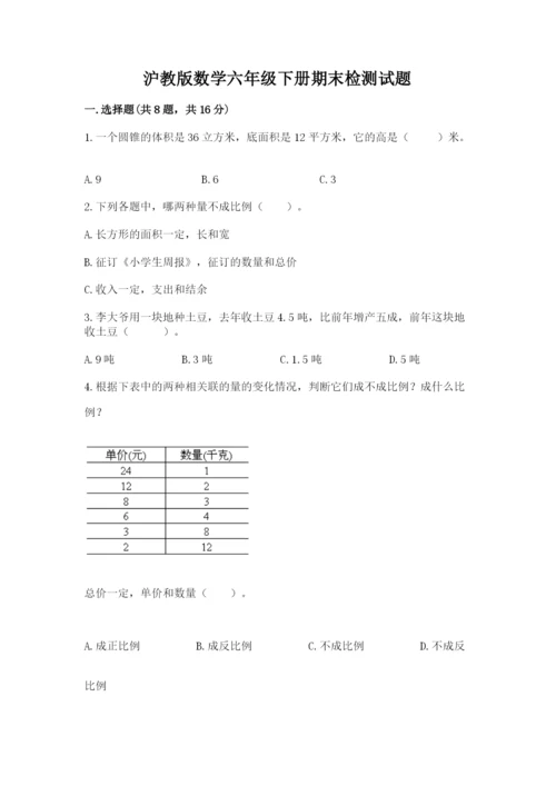 沪教版数学六年级下册期末检测试题【全优】.docx
