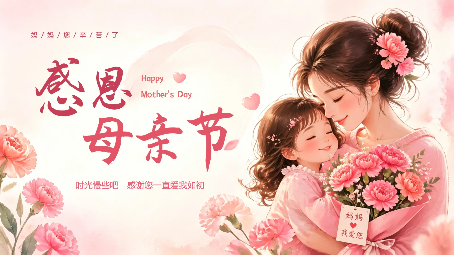 粉色小清新唯美母亲节活动策划封面页