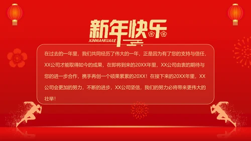 红色灯笼喜庆企业新年贺词通用PPT模板