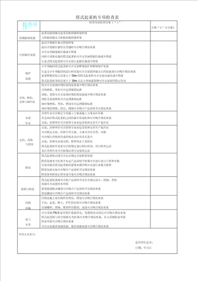 塔式起重机专项检查表格