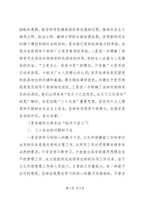 文化市场管理办公室稽查员党性分析材料 (4).docx