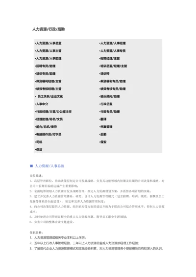 【人力资源、行政、后勤行业】职位说明书.docx