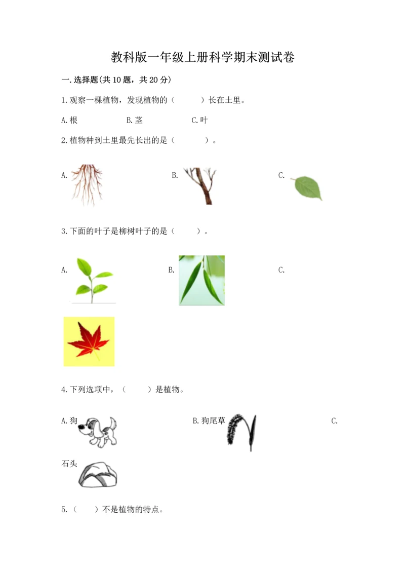 教科版一年级上册科学期末测试卷及参考答案ab卷.docx