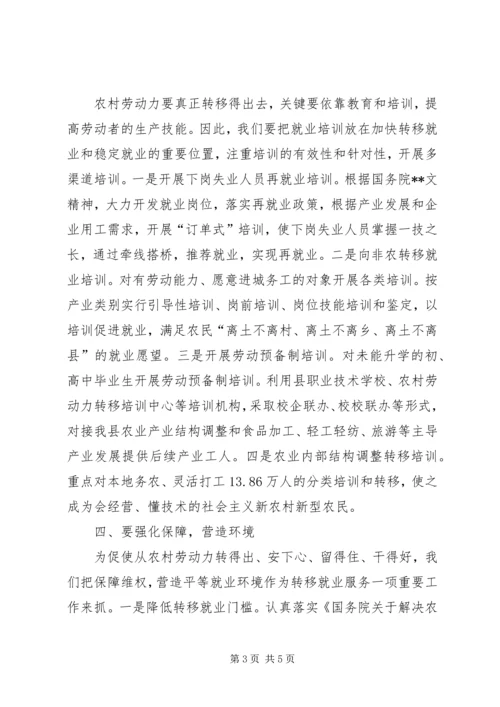 农村劳动力转移就业工作会议上的讲话.docx