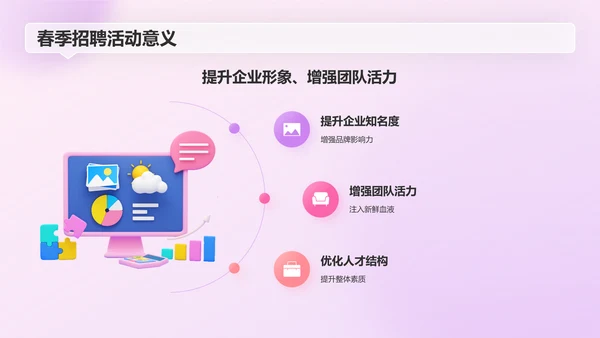 紫色3D风春季招聘PPT模板
