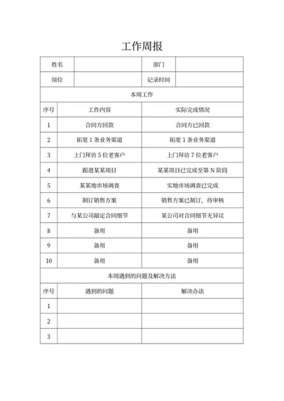 工作周报word模板