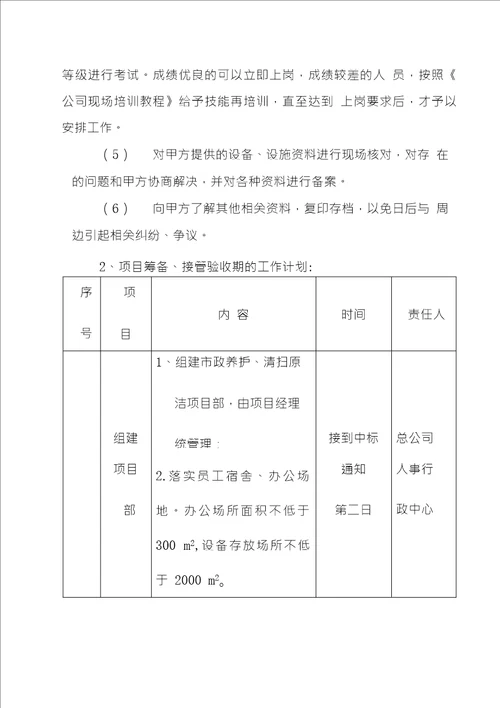 道路环卫清扫保洁项目原有人员的接收和安置设备采购及工作交接方案