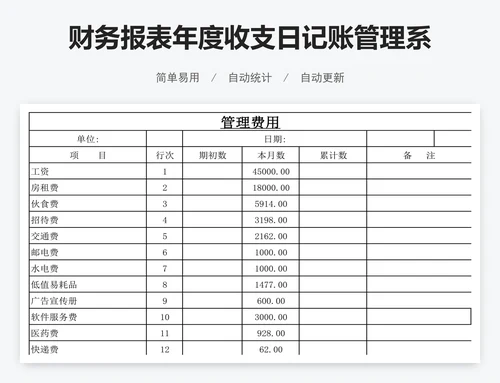 财务报表年度收支日记账管理系统表格模板
