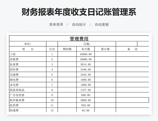 财务报表年度收支日记账管理系统表格模板
