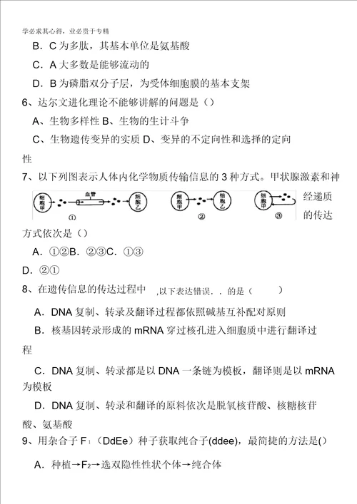 福建省泉州一中2011届高三上学期期末考试卷生物