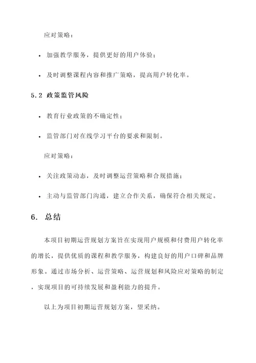 项目初期运营规划方案