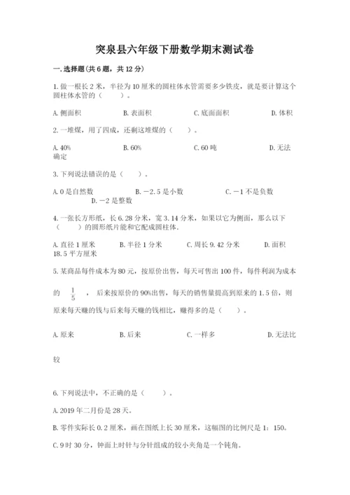 突泉县六年级下册数学期末测试卷（考试直接用）.docx