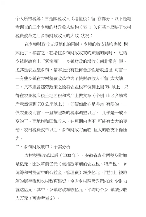 农村税费改革对乡镇财政的影响及其后果以安徽省为例