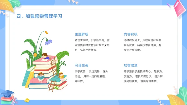蓝色清新卡通边框中小学五项管理学习主题班会动态PPT培训