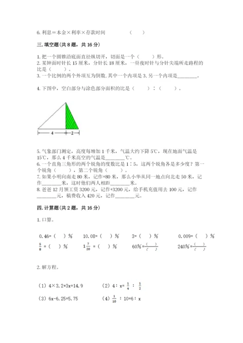 小学六年级下册数学期末卷带答案解析.docx